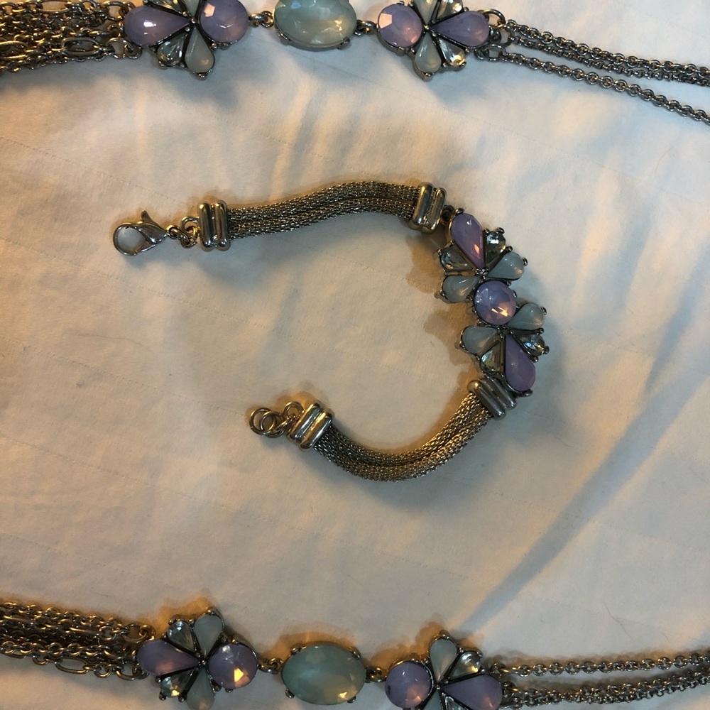 Crystal multi-strand silver necklace/bracelet set